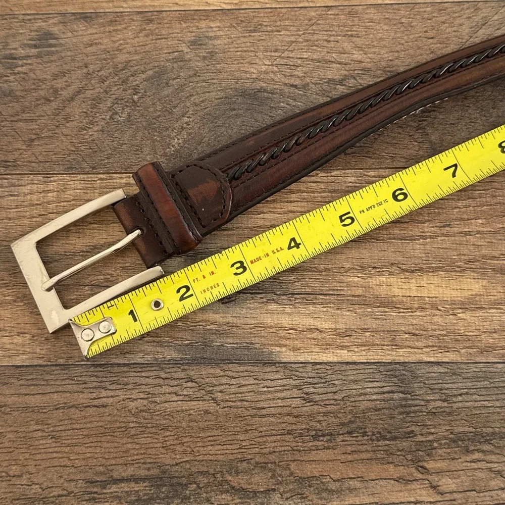 Vintage ENRO Golf Italian Leather Belt Braided Trim Brown Mens Size 44